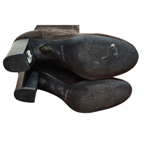 SAN FREDIANO Brown Suede Leather Knee High Heeled Boots US 7 Made In Italy - Picture 11 of 15